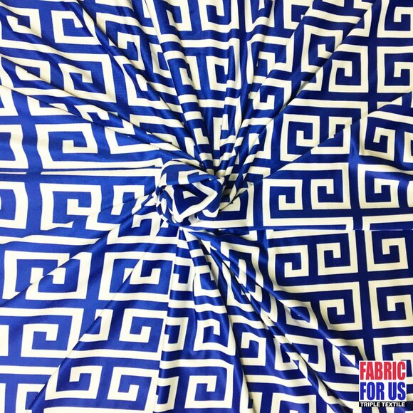 Greek Key Print Design Navy / Pink Stretch Poly-Spandex Fabric 58" Wide - Picture 4 of 7